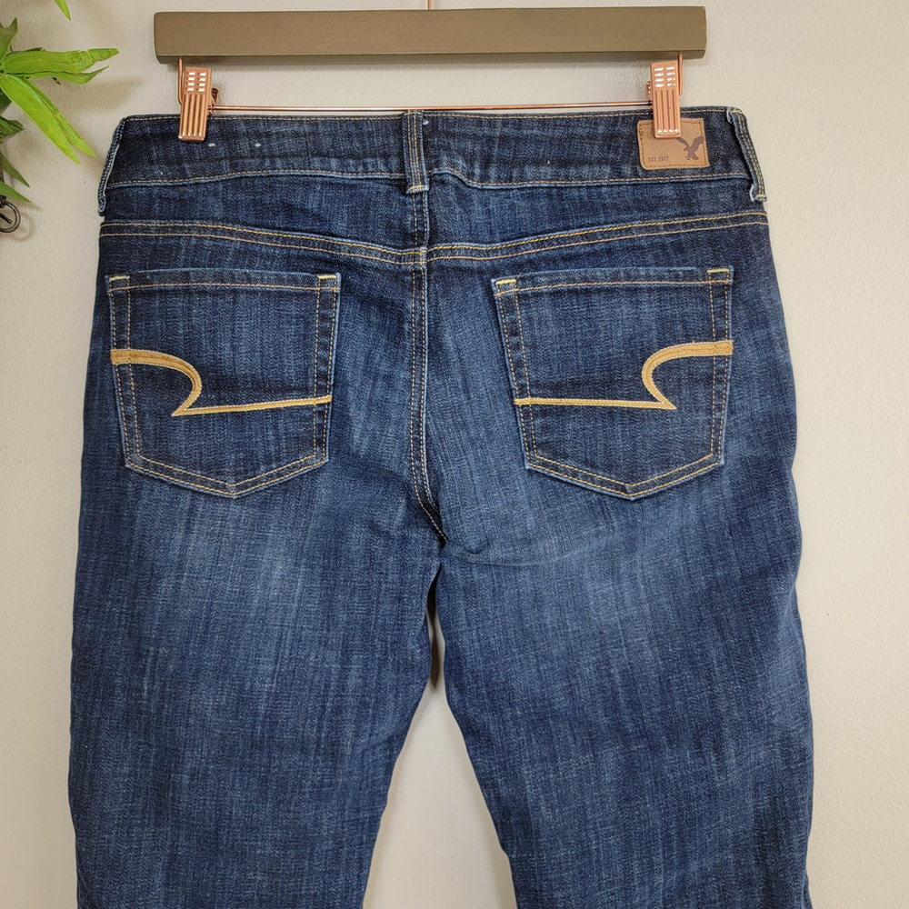 American Eagle Artist Crop Jeans Dark Blue Cropped Low Rise Stretch Denim AE 10 - Picture 7 of 9